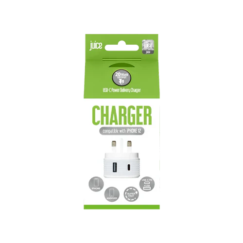 Juice 20W Dual Port Fast Charger - White